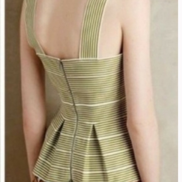 HD in Paris Anthropologie Olive/White Striped Peplum Heavy Elastic Top, SZ M - Picture 2 of 8